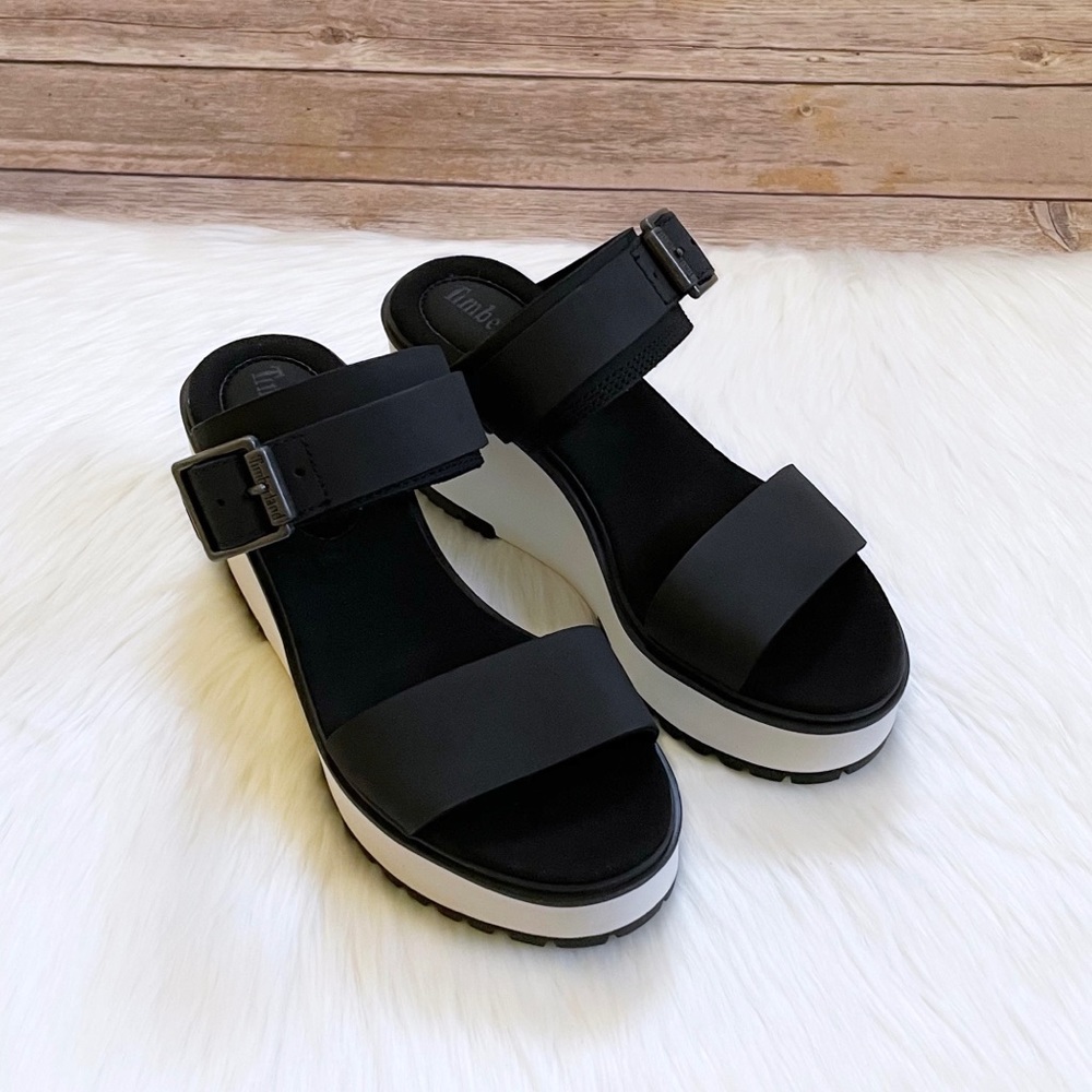 Timberland Women’s Koralyn Wedge 2 Band Black Nubuck Leather Sandals - Picture 7 of 10